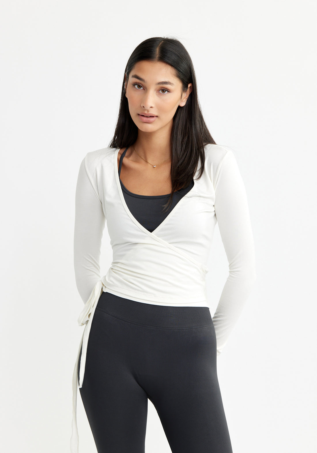Ballet Wrap Top Long Sleeve White