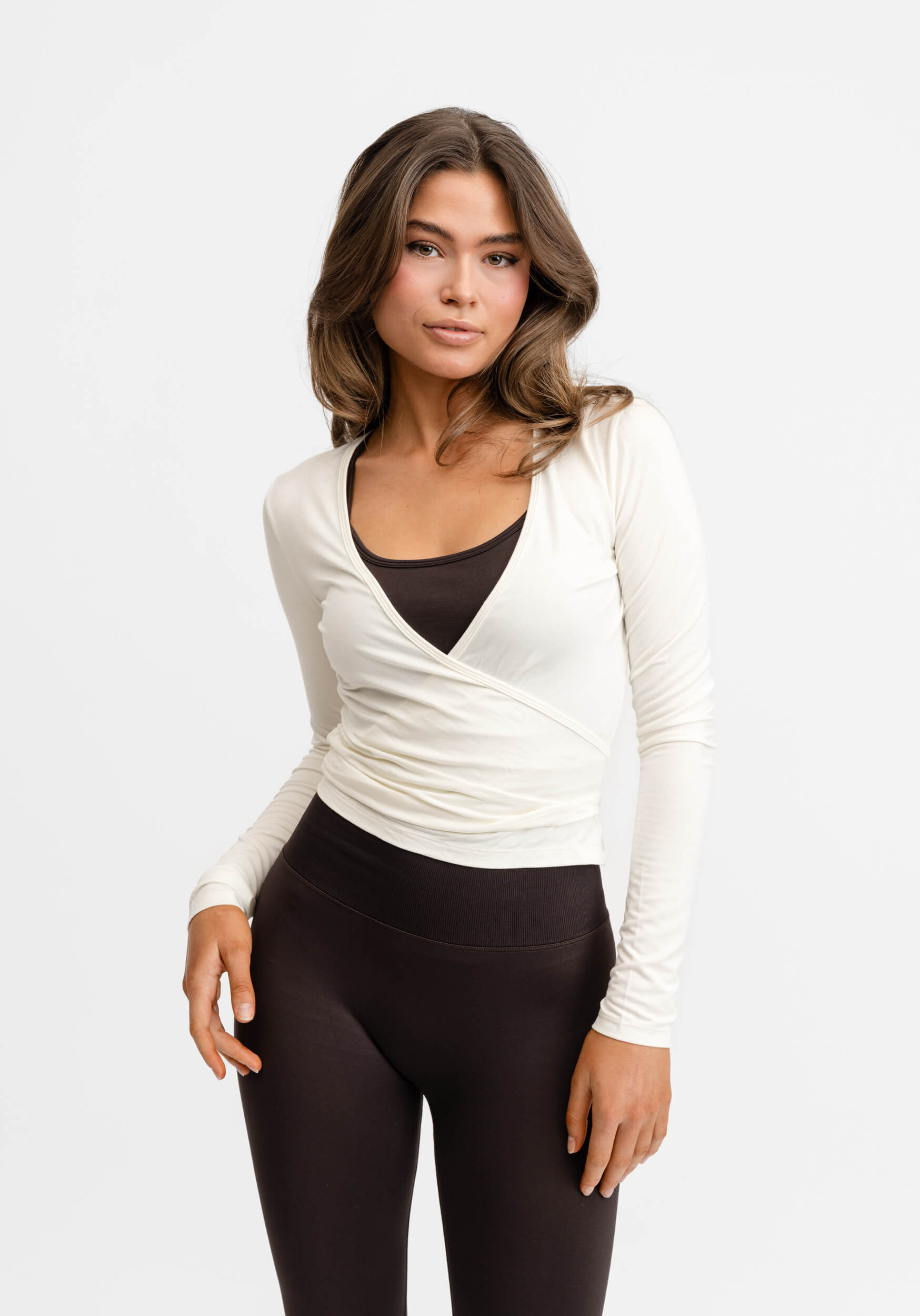 Ballet Wrap Top Long Sleeve White