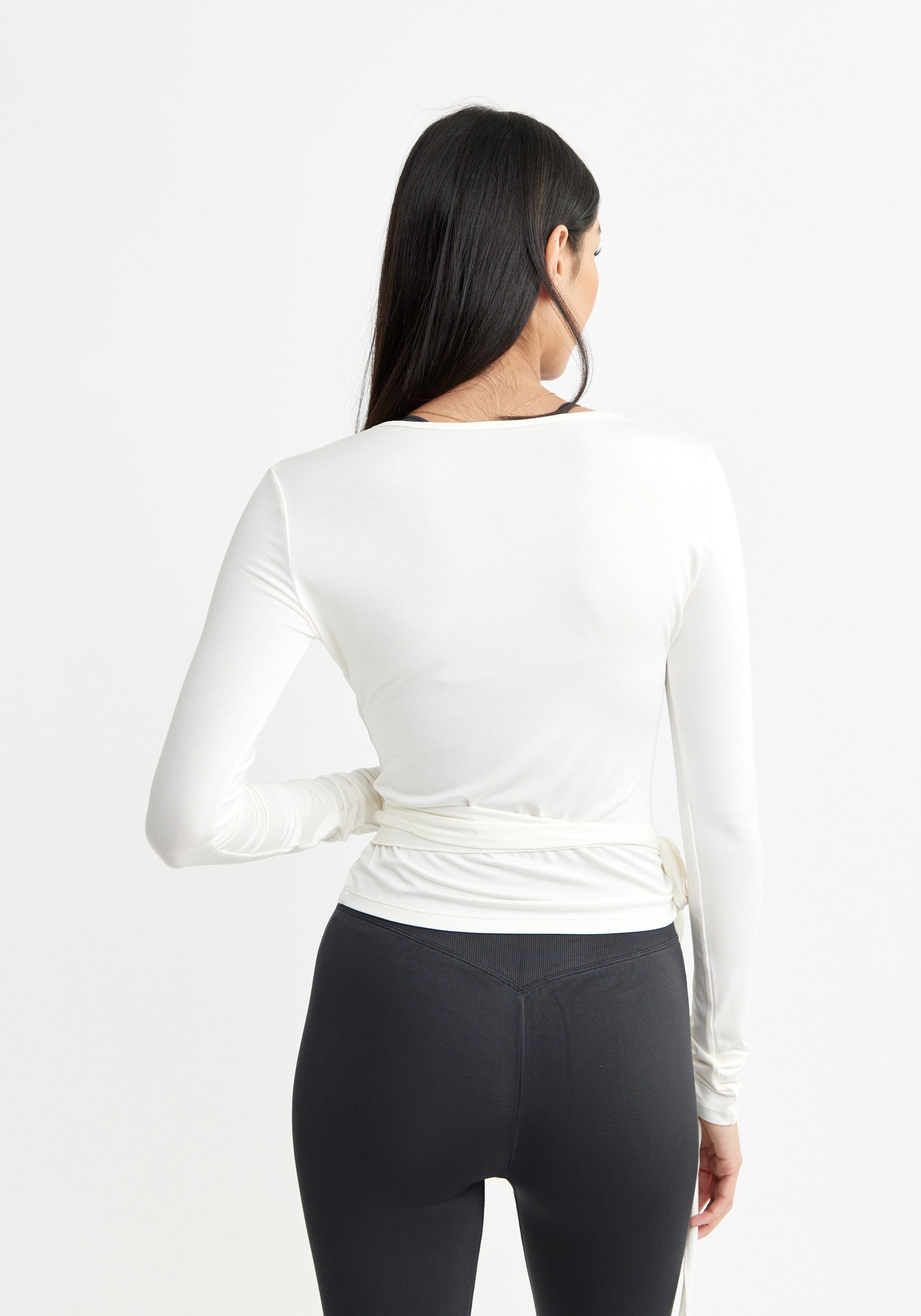 Ballet Wrap Top Long Sleeve White