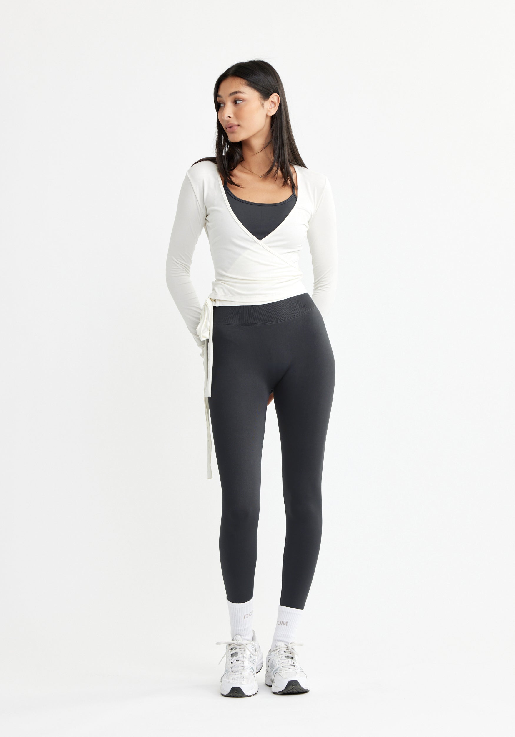 Ballet Wrap Top Long Sleeve White