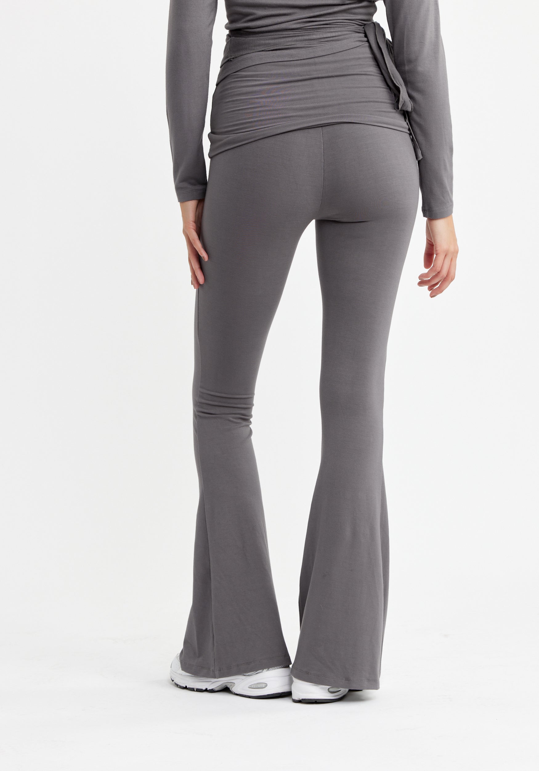 Folding Waistband Flare Pants Grayisch