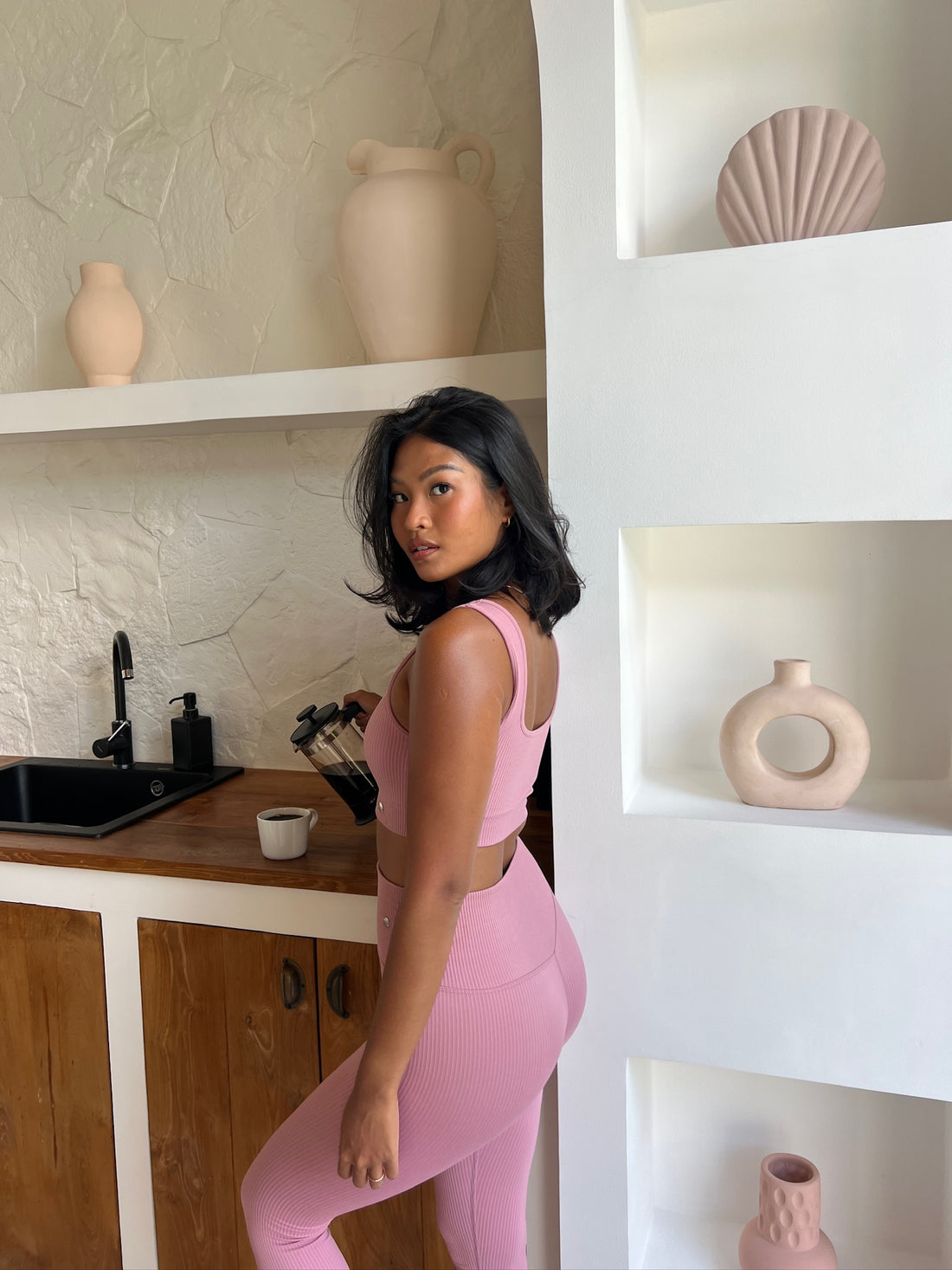 Ribbed Seamless Square Sports Bra Cosmetic Pink