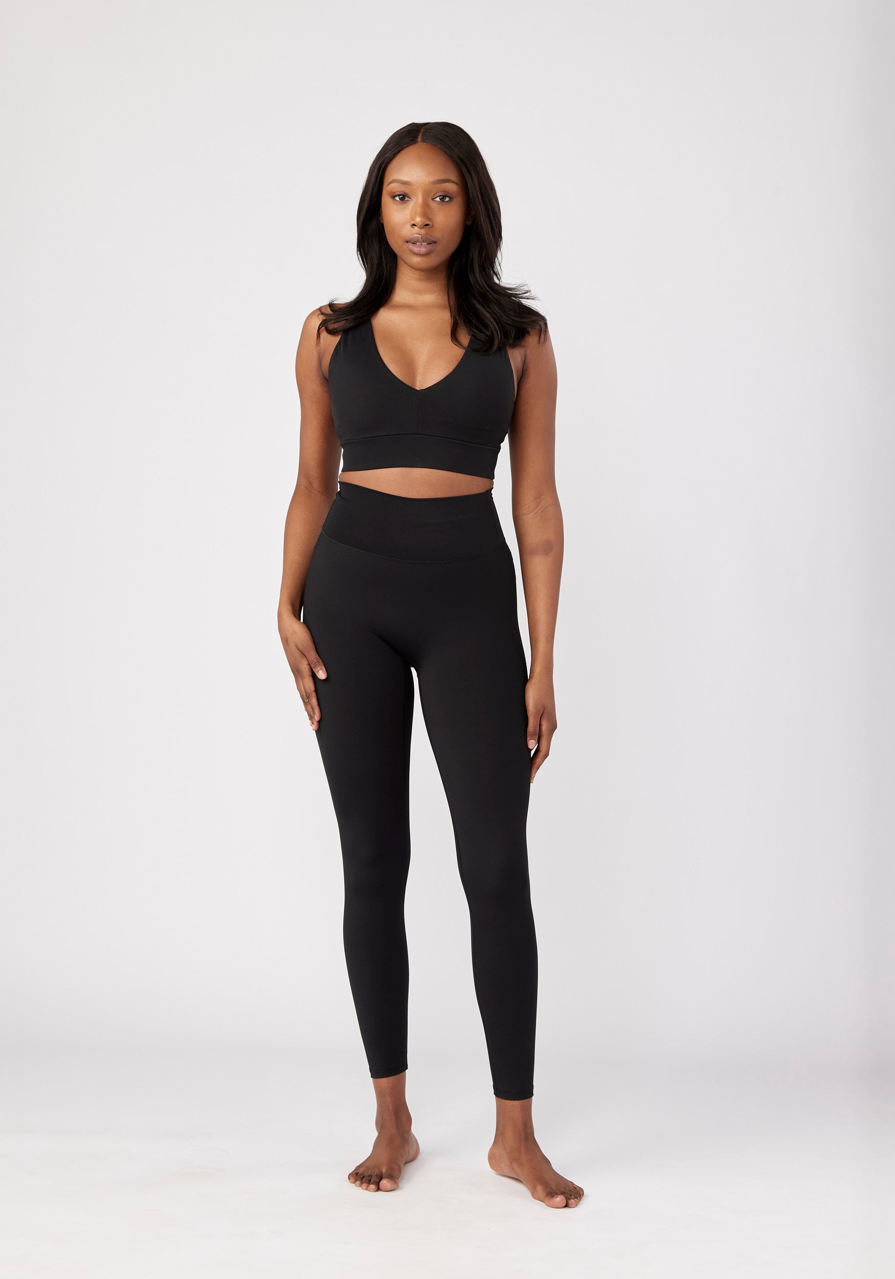Low V Neck Sports Bra Black