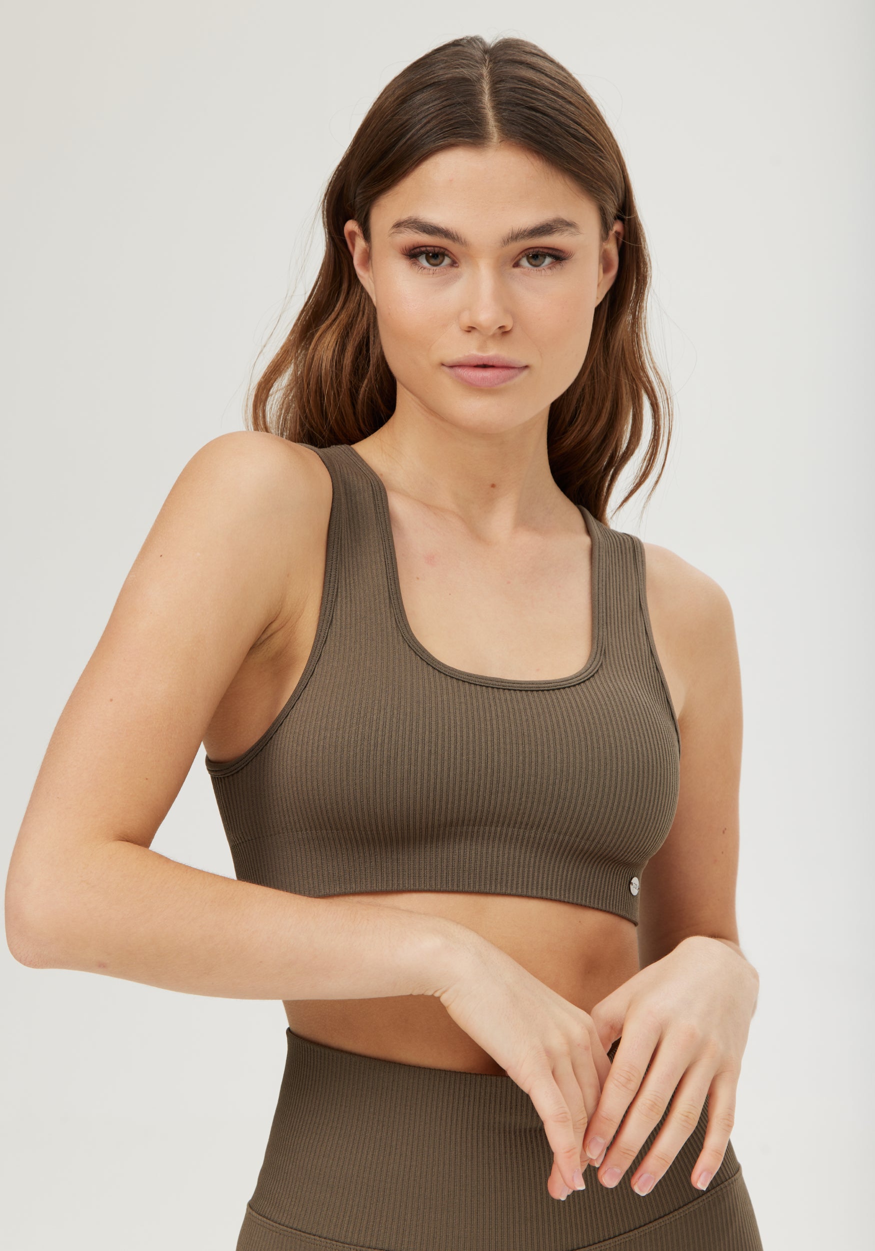 Ribbed Seamless Square Sports Bra Dark Olive