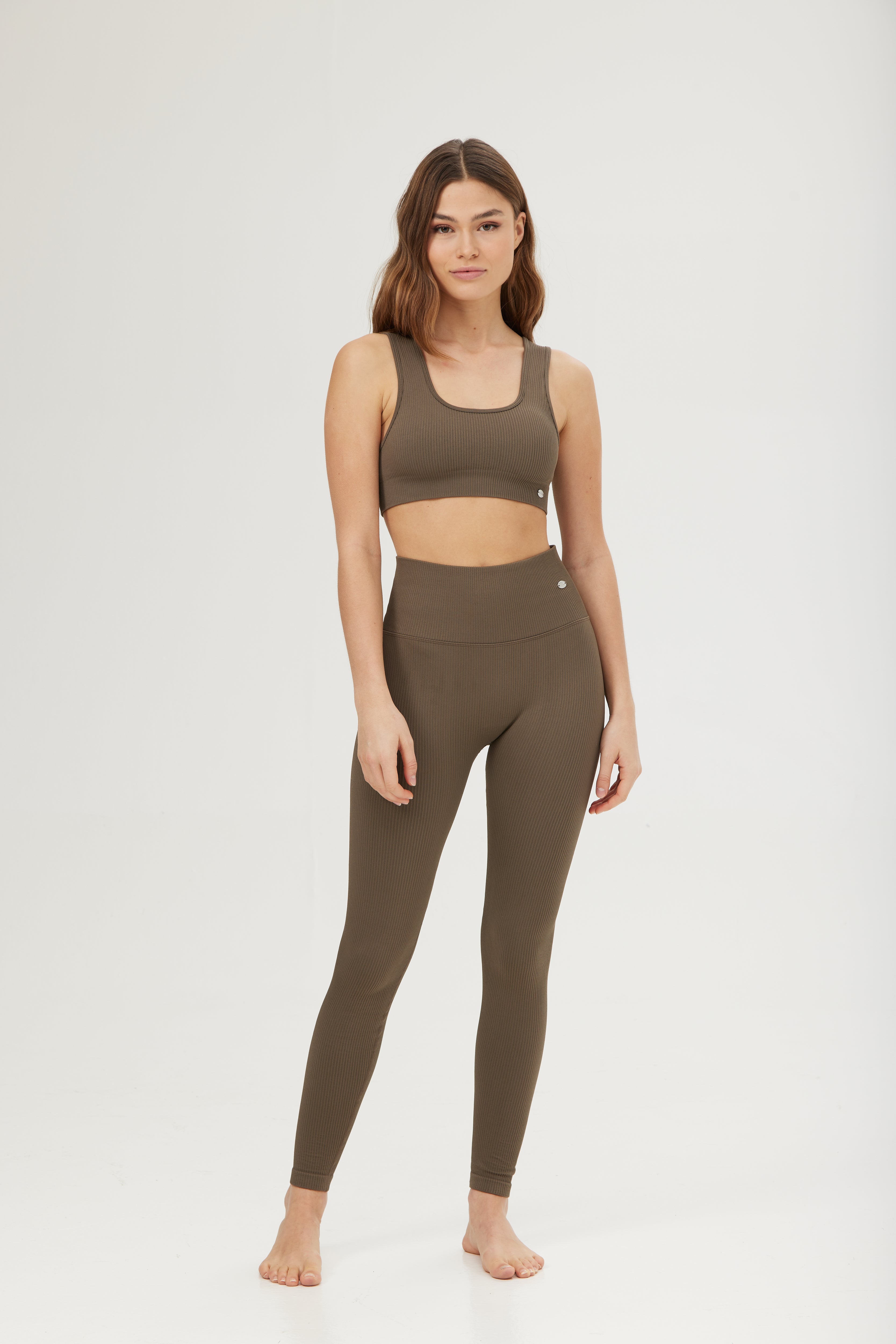 Ribbed Seamless Square Sports Bra Dark Olive
