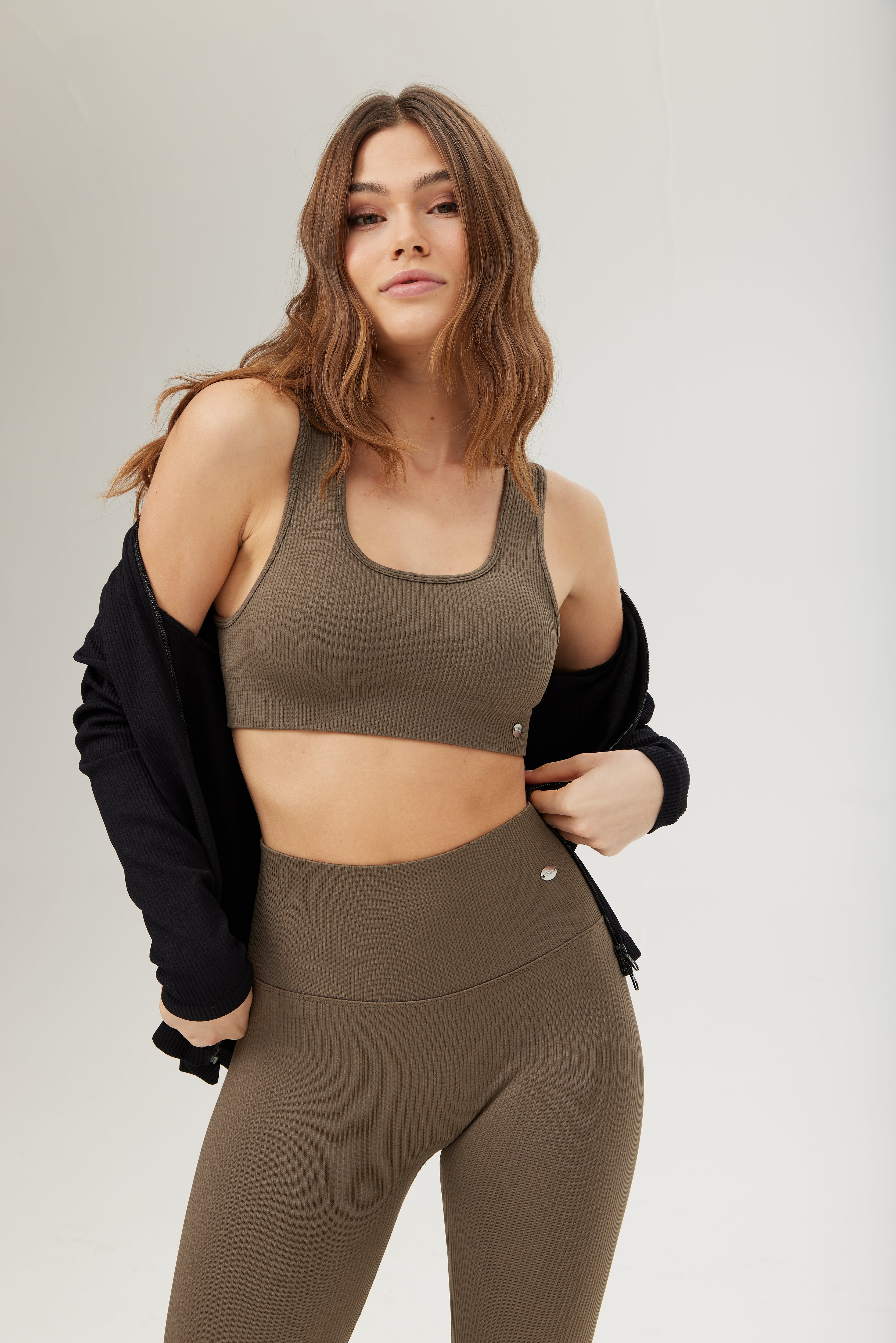 Ribbed Seamless Square Sports Bra Dark Olive