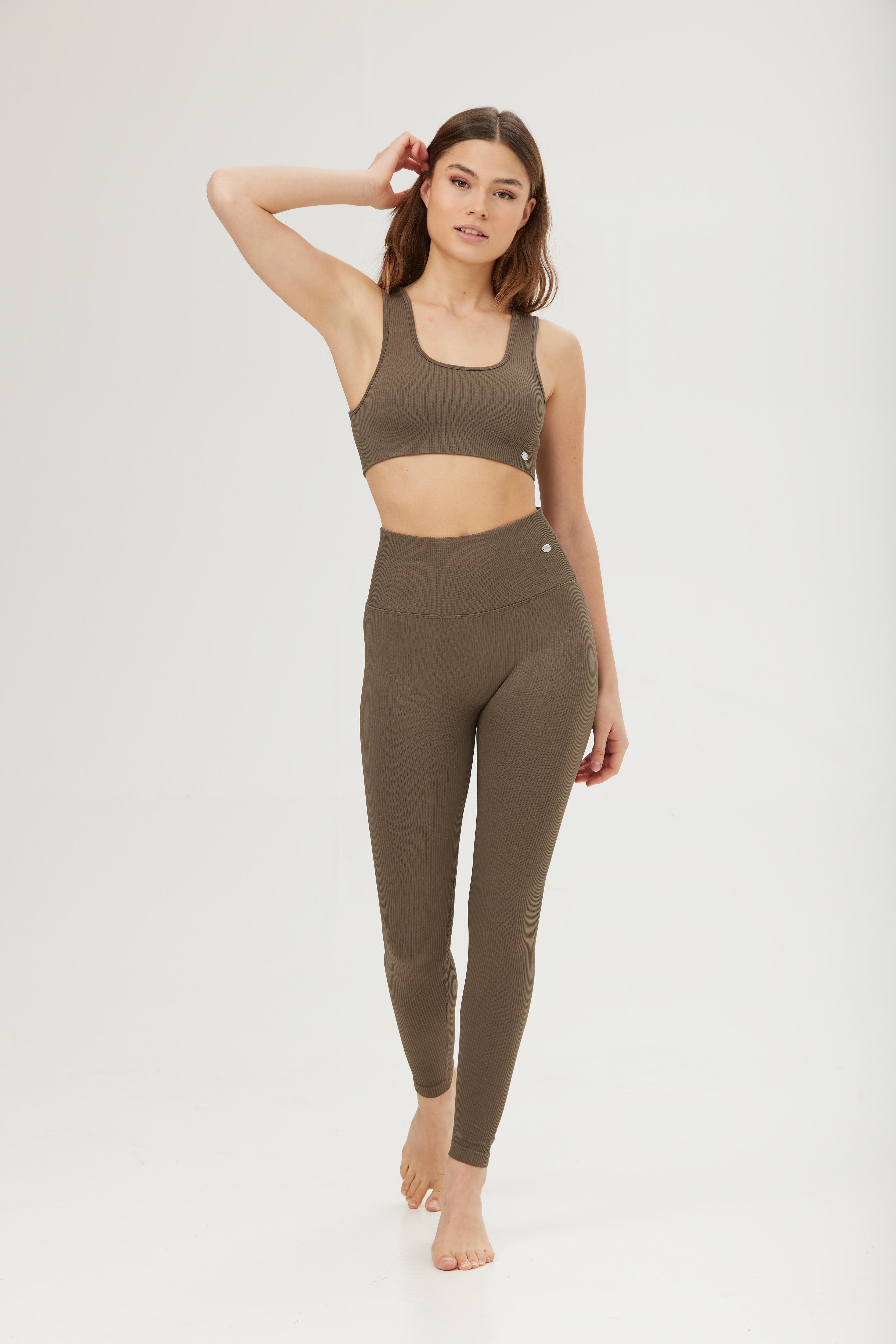 Ribbed Seamless Tights Dark Olive