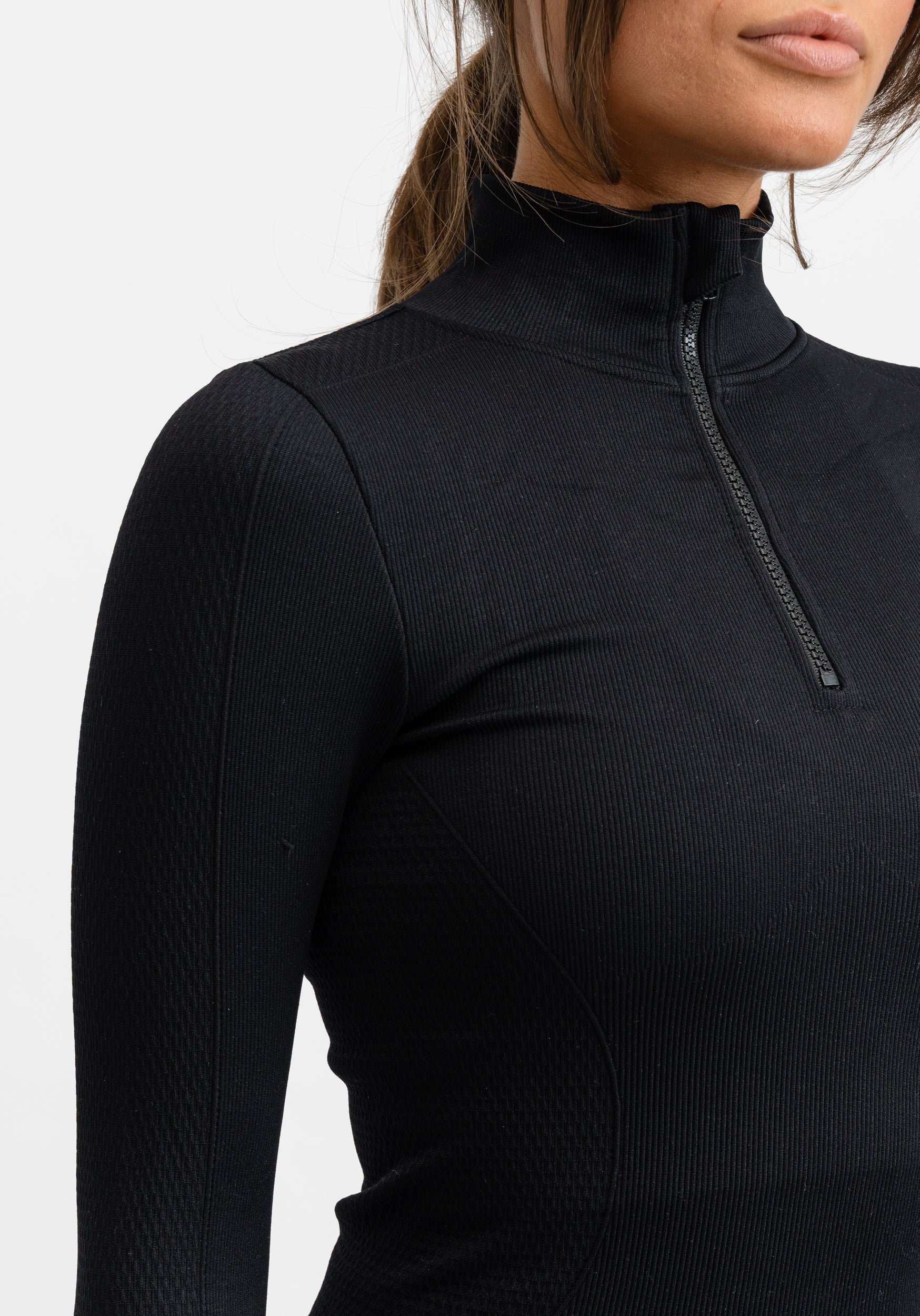Seamless Half Zip Base Layer Top Black