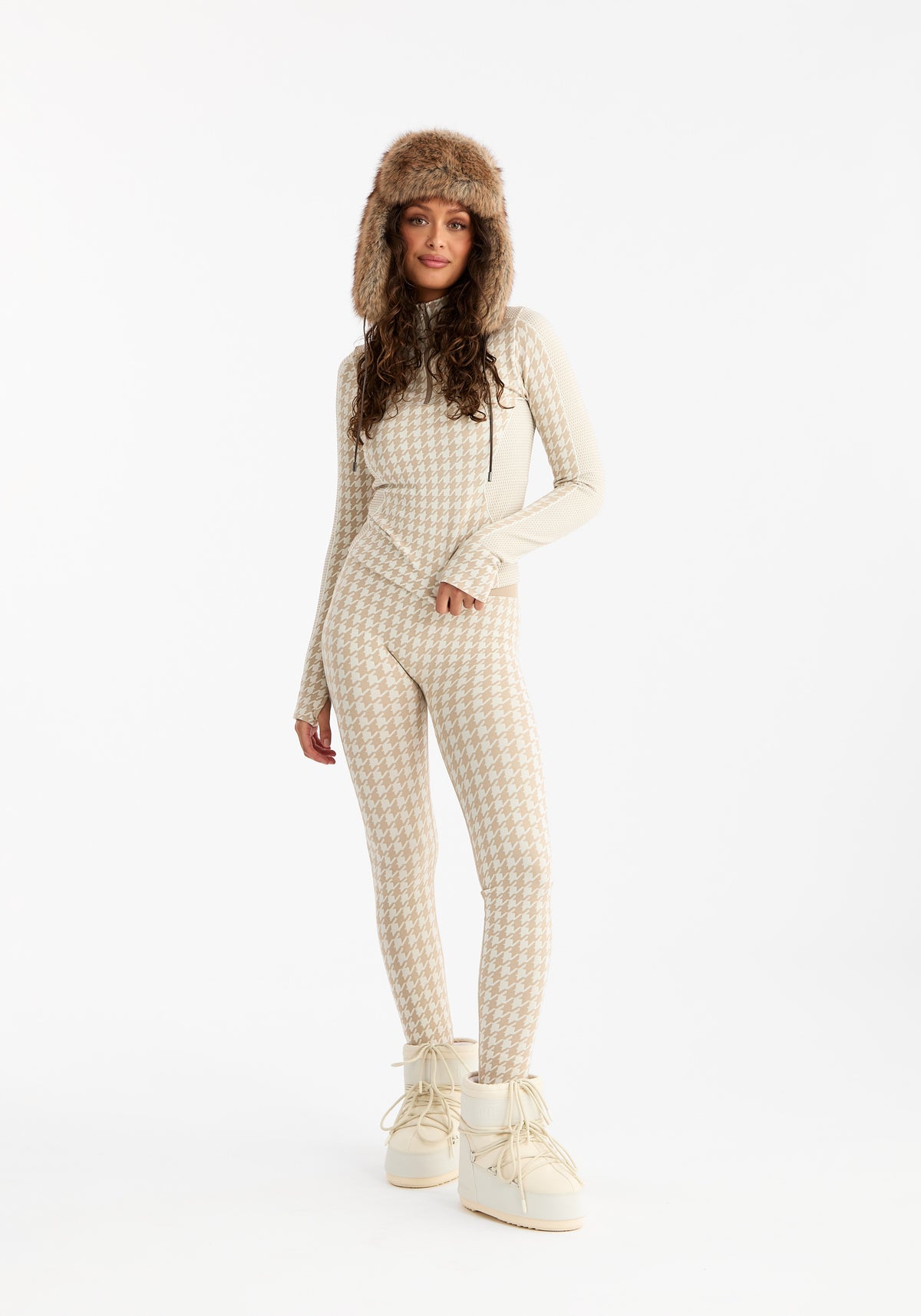 Seamless Half Zip Base Layer Cream White Dogtooth