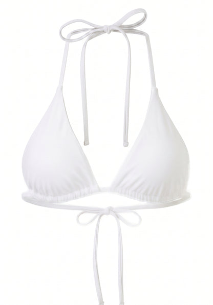 Swim Triangle Bikini Top Satin Seashell White