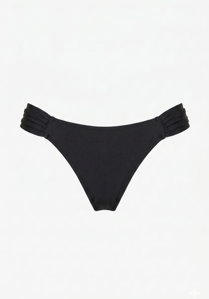 Swim Ruched Bikini Bottom Satin Black Stone
