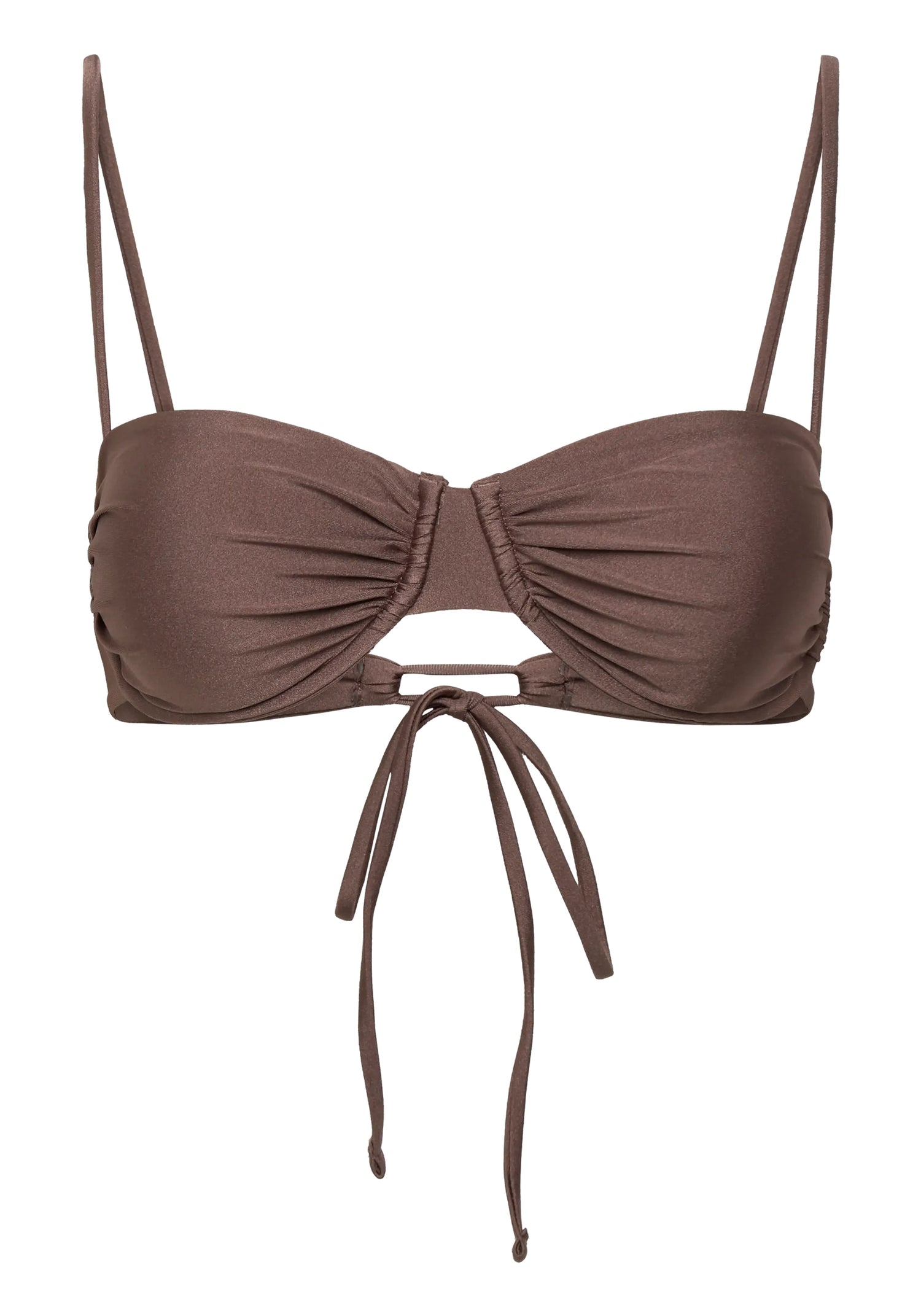 Swim Ruched Bikini Top Satin Coconut Brown