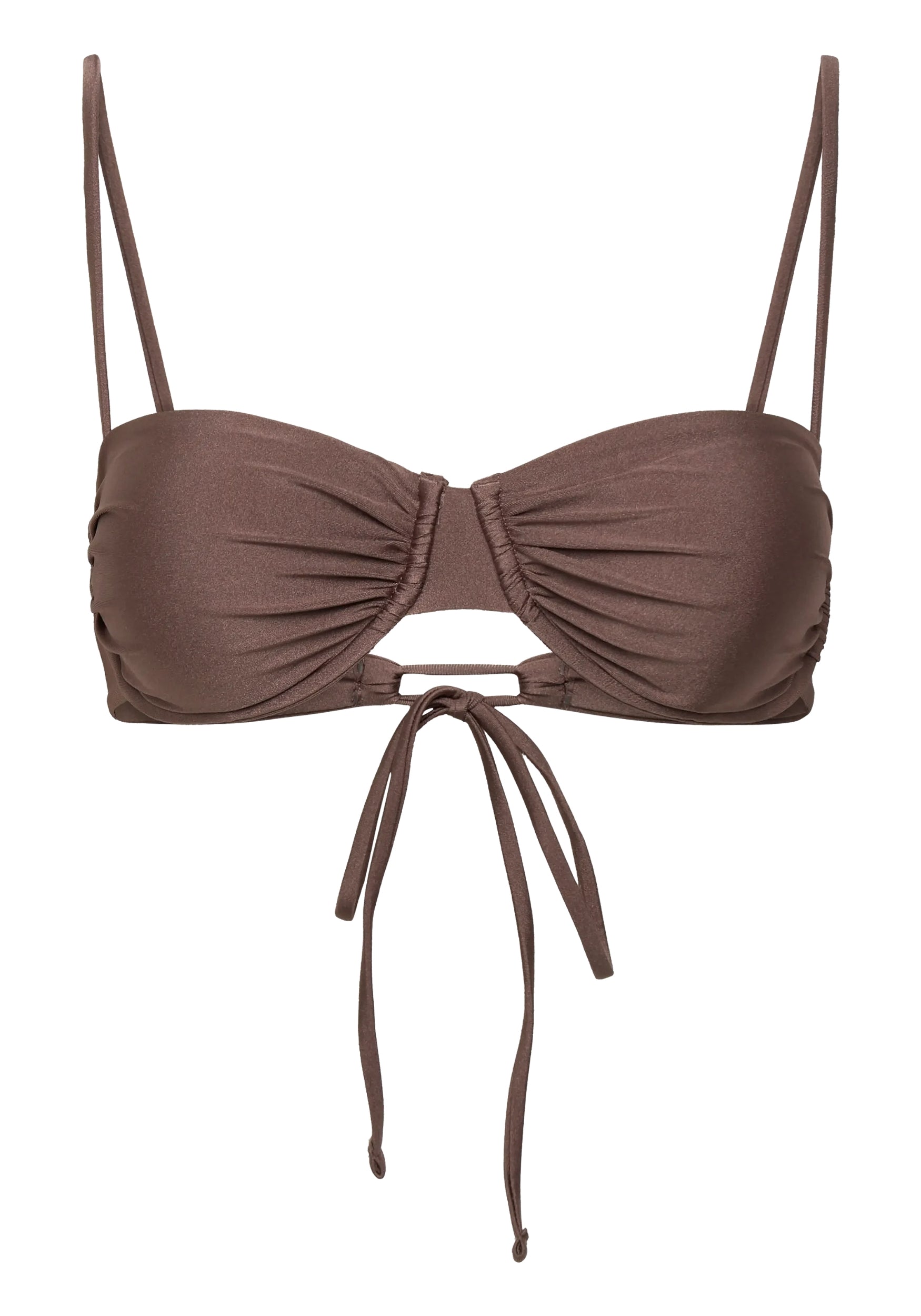 Swim Ruched Bikini Top Satin Coconut Brown
