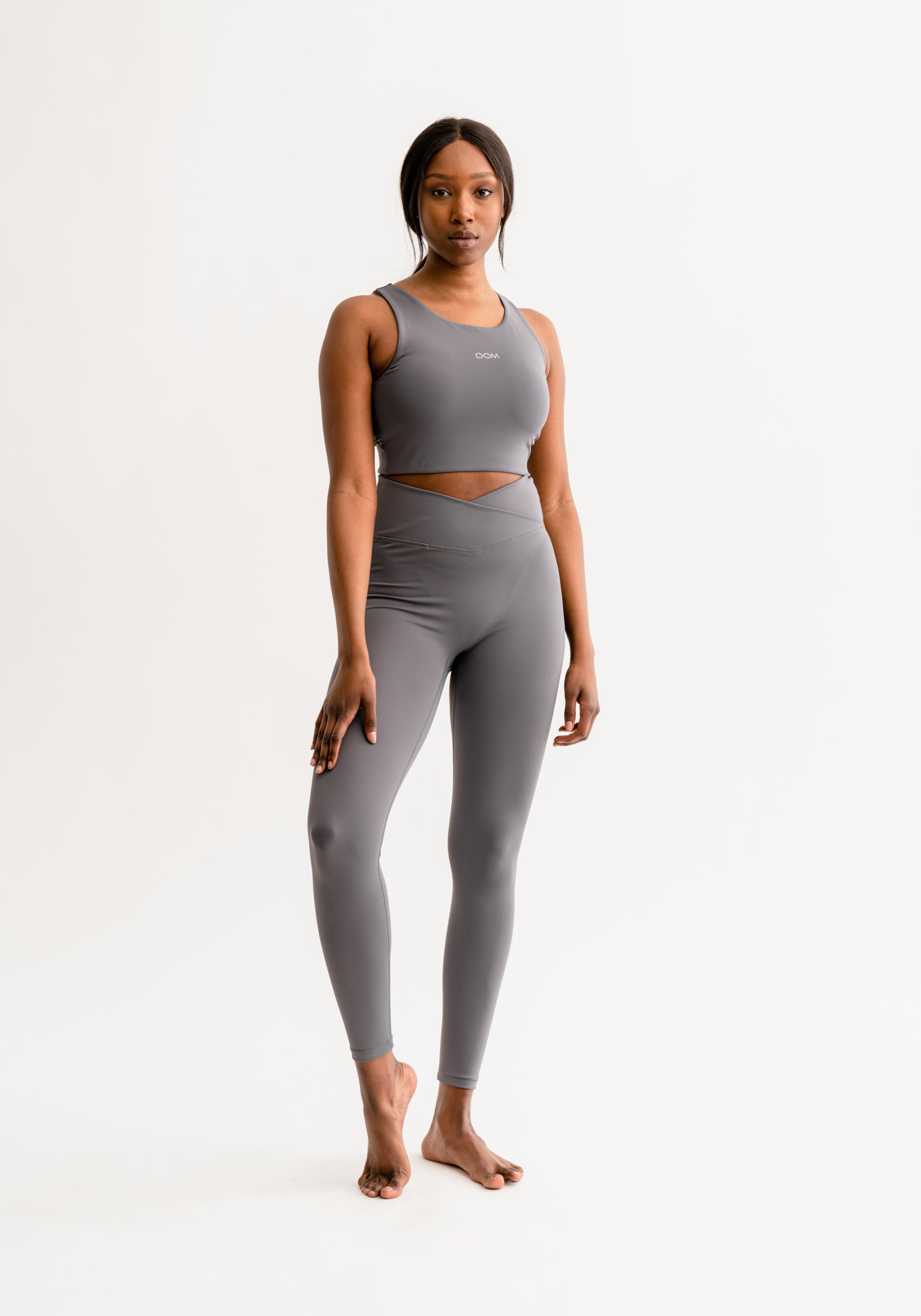 Adeline Tights in Matt Gray - Stylish Wrap Over training tights for Active  Lifestyle – Drop Of Mindfulness