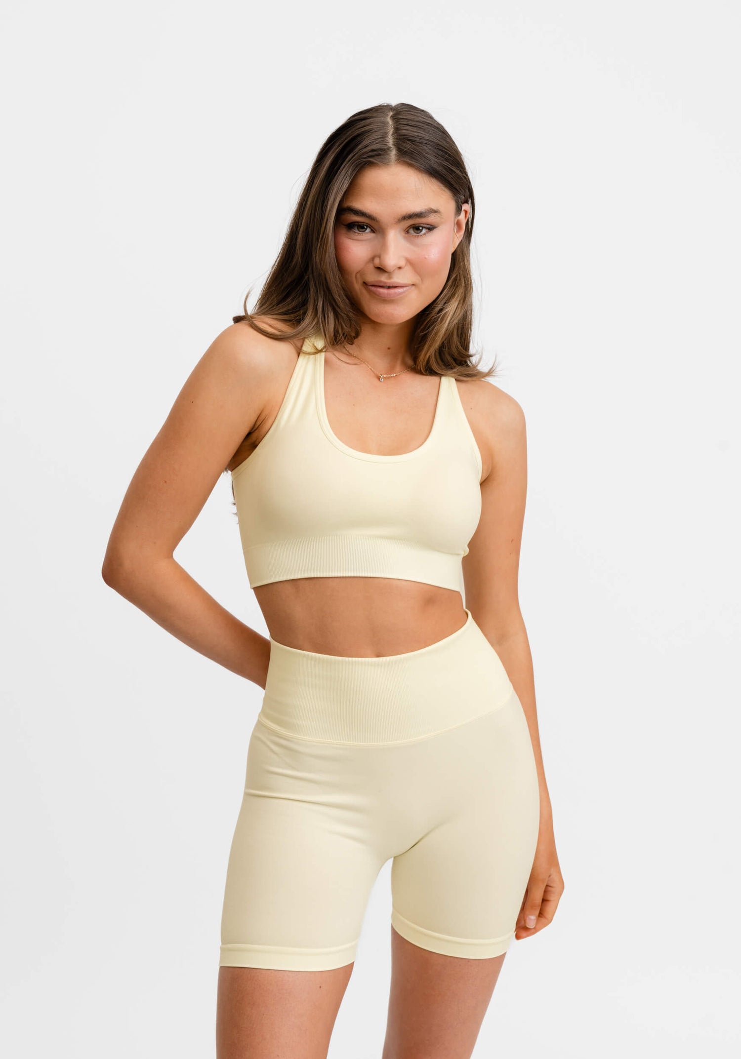 Double Strap Seamless Sports Bra Light Yellow