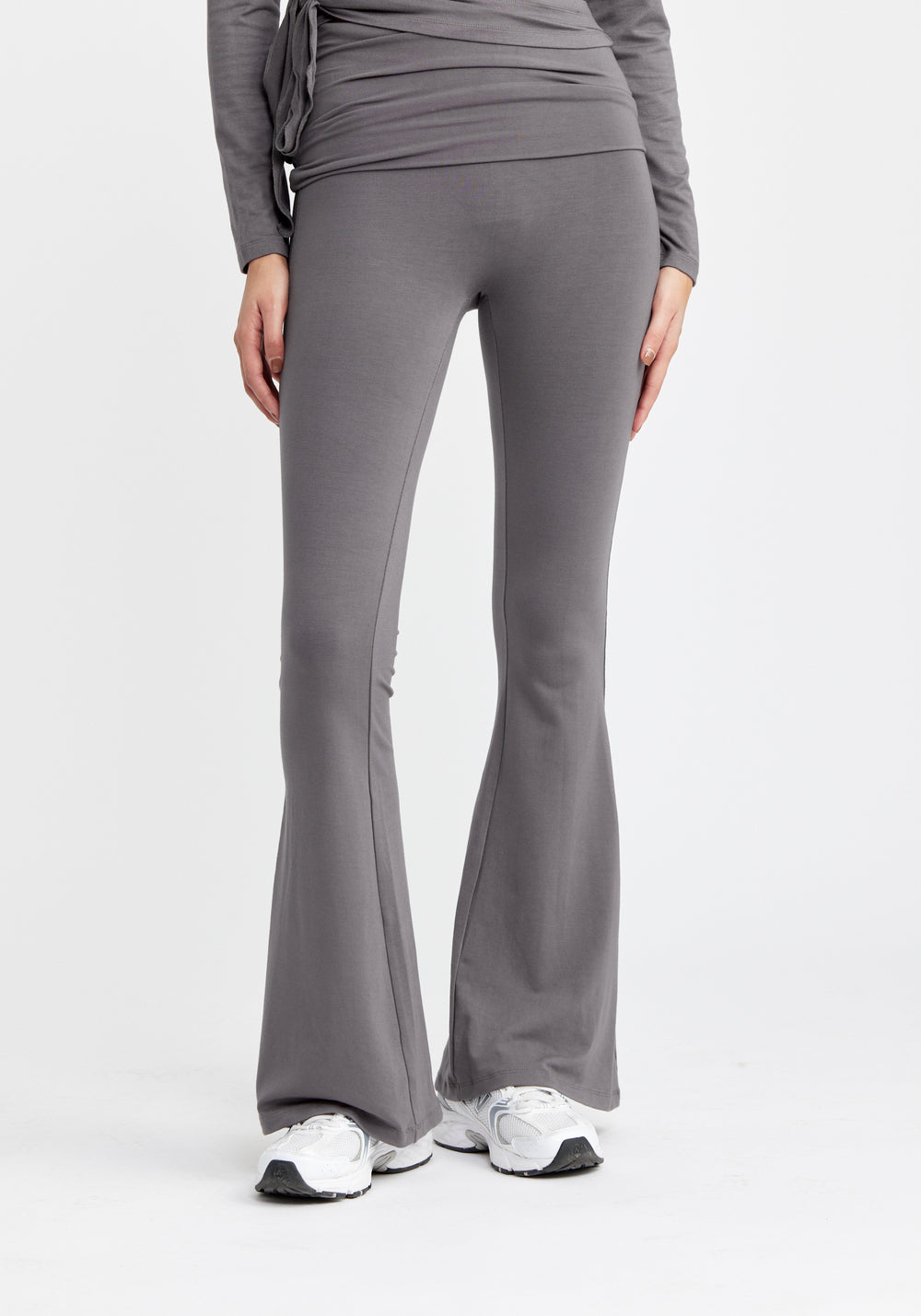 Folding Waistband Flare Pants Grayisch