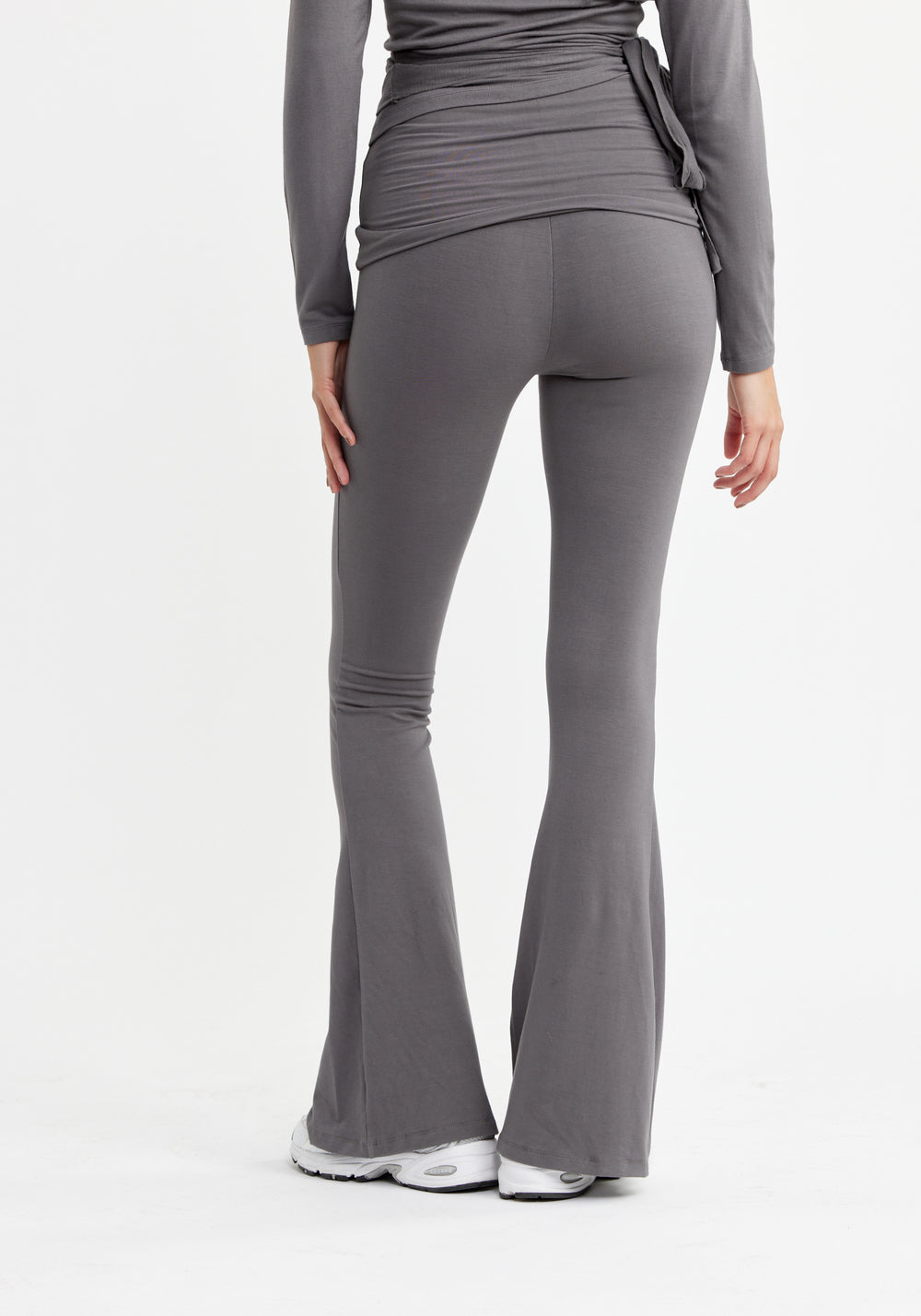 Folding Waistband Flare Pants Grayisch