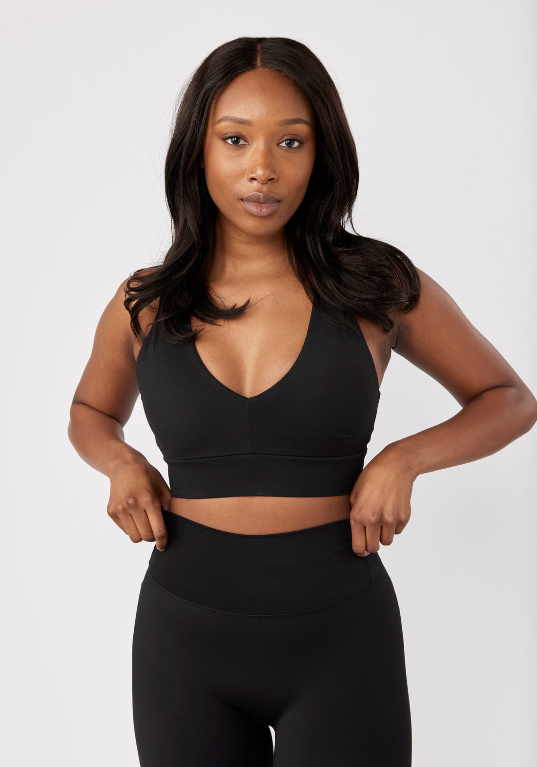 Low V Neck Sports Bra Black