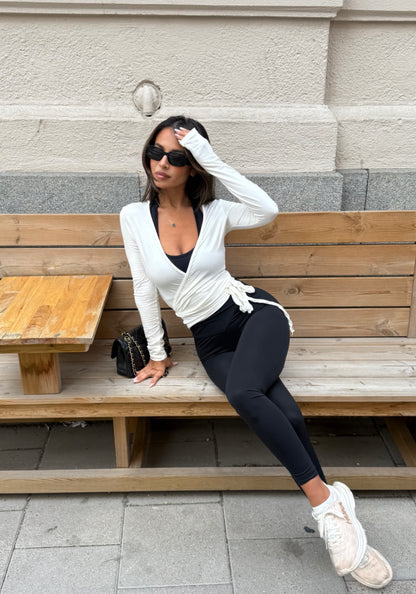 Ballet Wrap Top Long Sleeve White