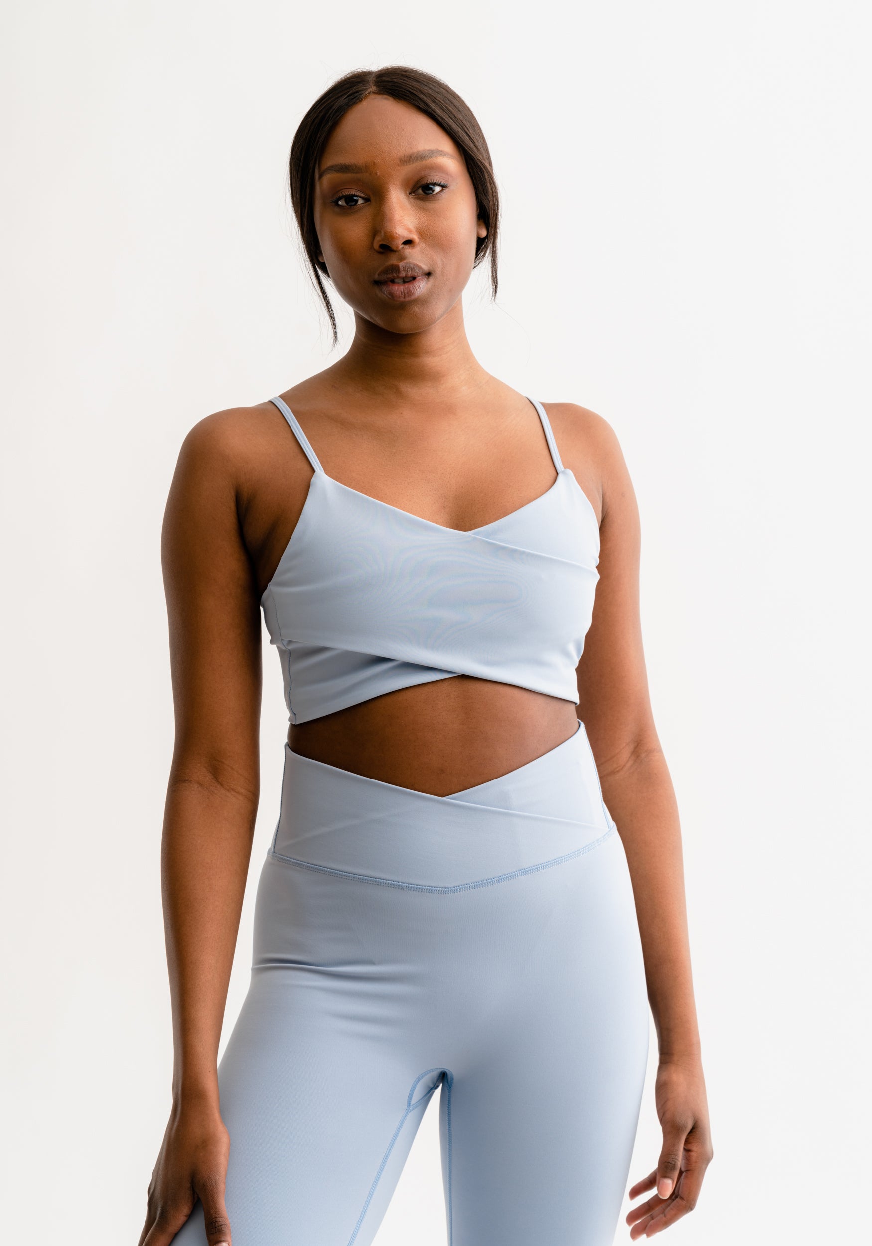 Rhode Sports Bra Wrapped Over Powder Blue