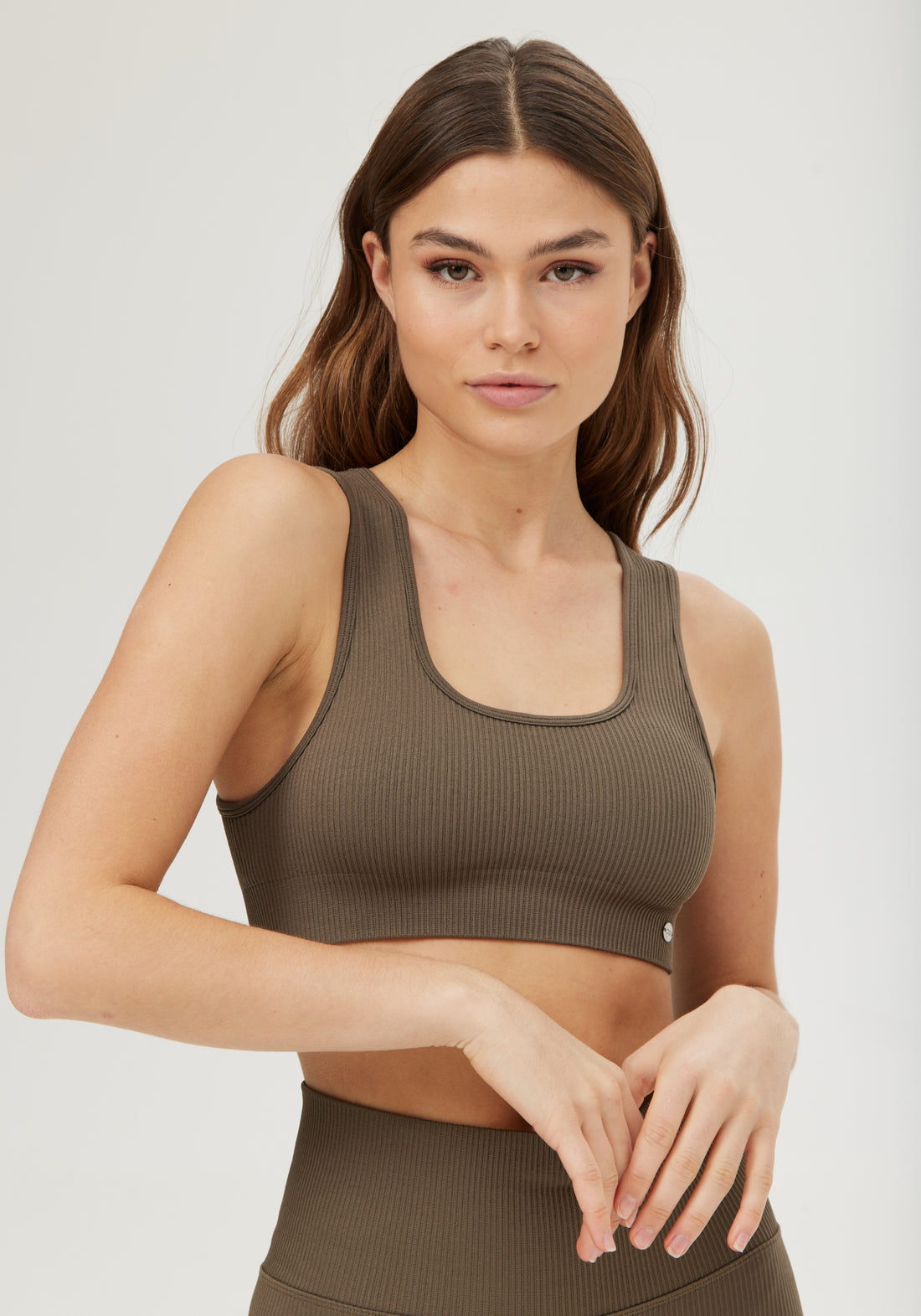 Ribbed Seamless Square Sports Bra Dark Olive