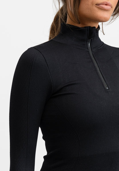 Seamless Half Zip Base Layer Top Black