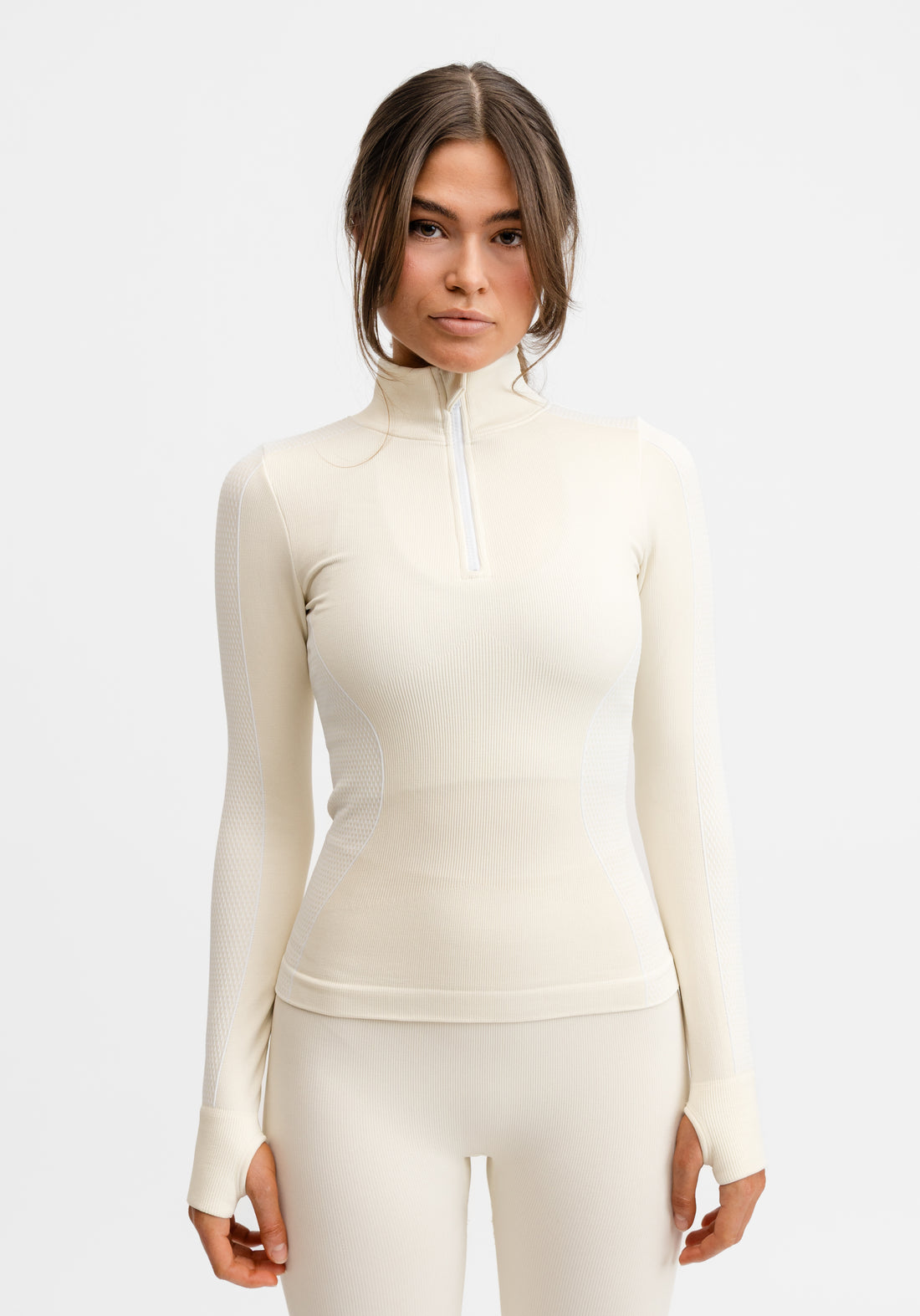 Seamless Half Zip Base Layer Top Cream White