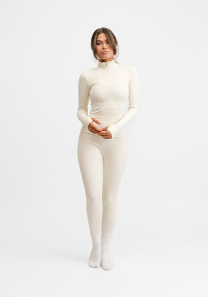 Seamless Half Zip Base Layer Top Cream White