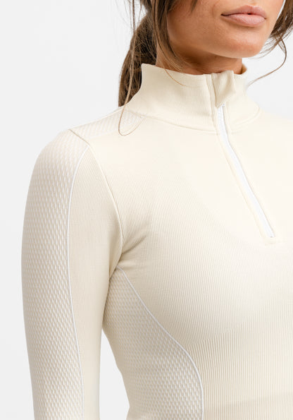Seamless Half Zip Base Layer Top Cream White