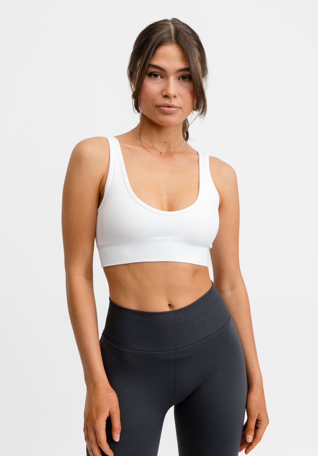 Seamless Deep V Sports Bra White