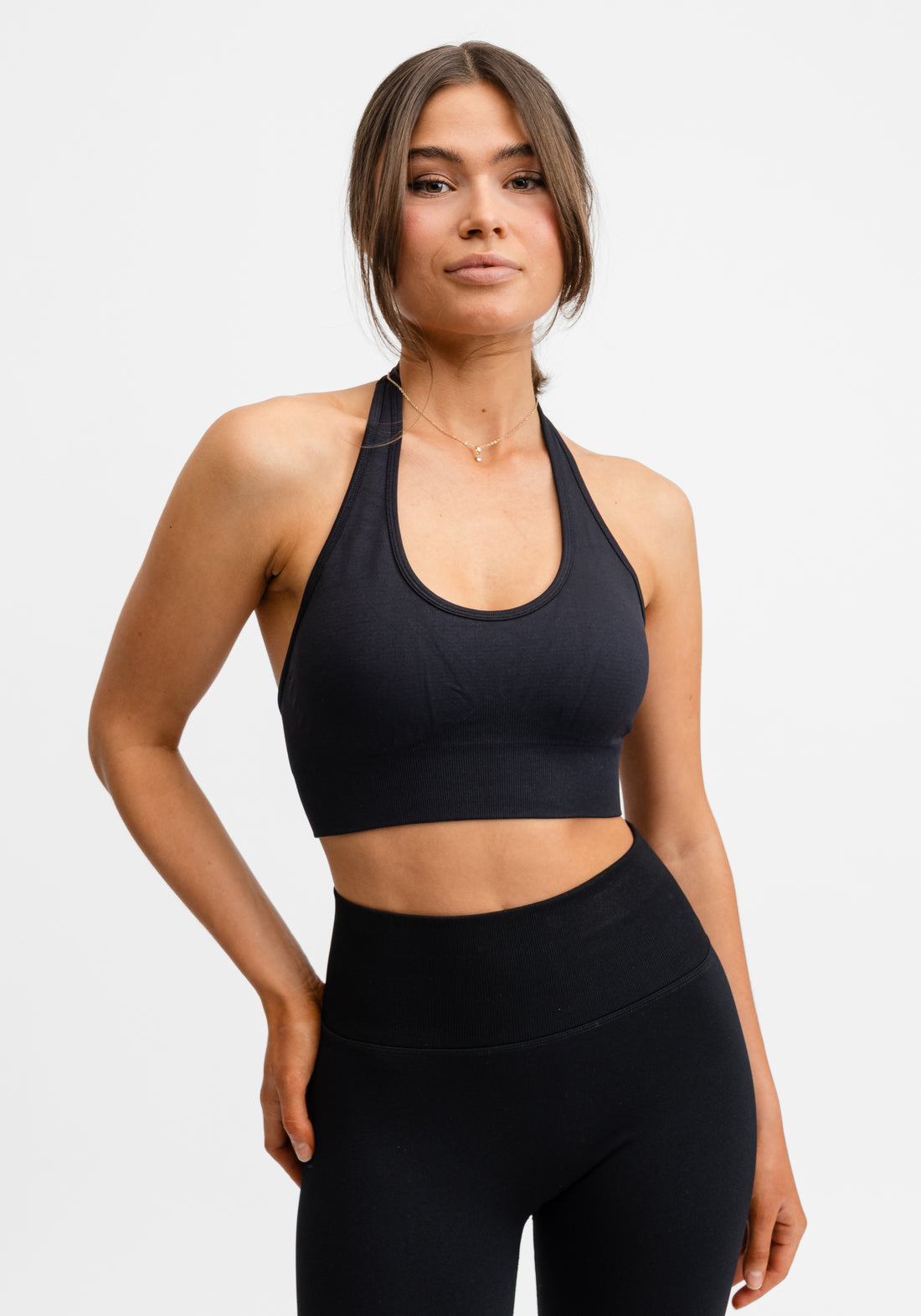 Seamless Halterneck Sports Bra Black