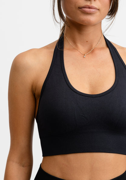 Seamless Halterneck Sports Bra Black