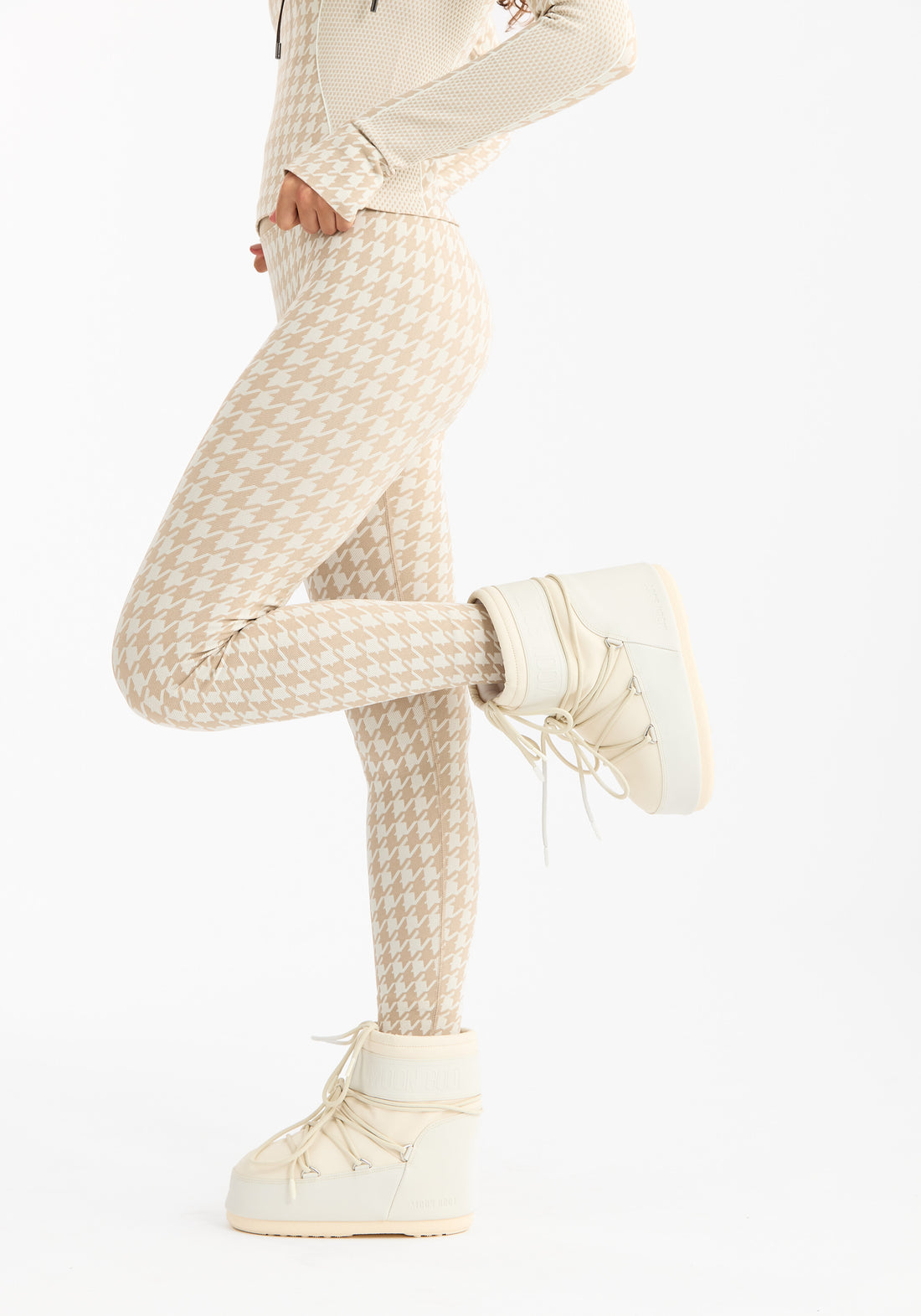 Seamless Base Layer Tights Cream White Dogtooth