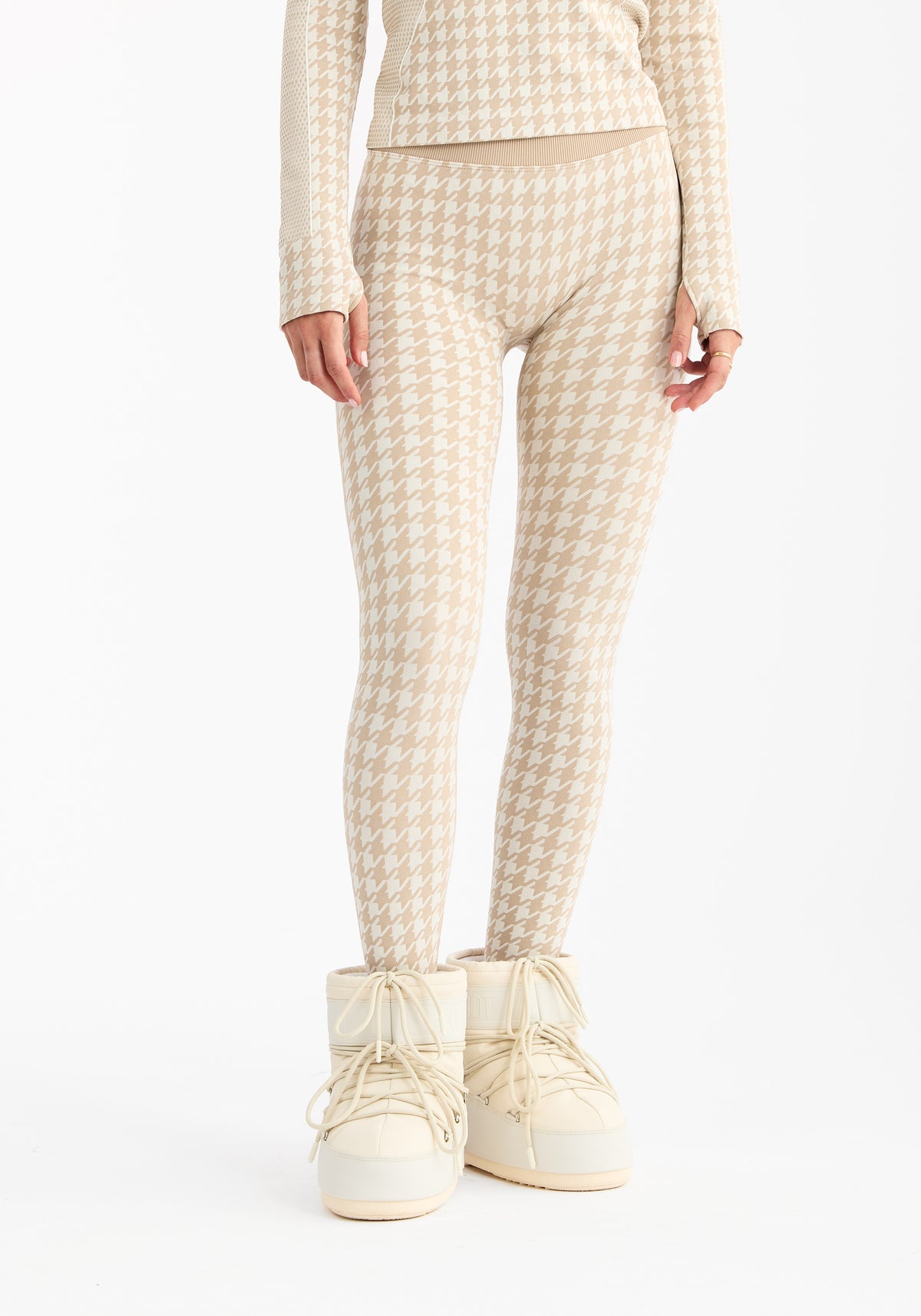 Seamless Base Layer Tights Cream White Dogtooth