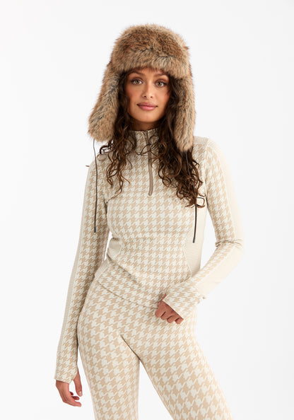 Seamless Half Zip Base Layer Cream White Dogtooth